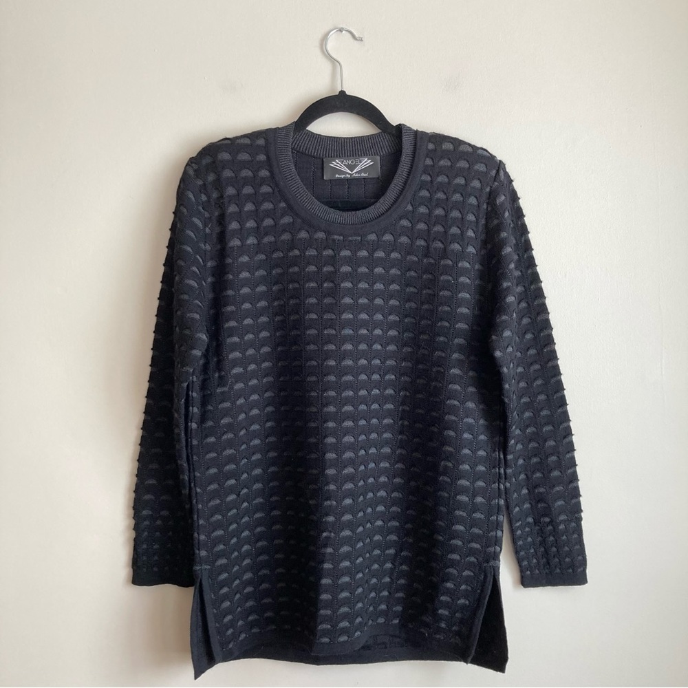 Vintage Angel Wool Blend Shell Knit Black Metallic Silver Gray Grandpa Sweater